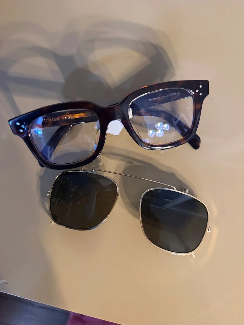 Celine Tortoiseshell Cat-Eye Frames with Dark Detachable Clip-On